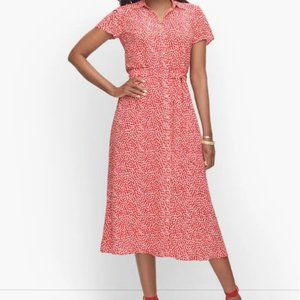 Talbots Red Leopard Tie-Waist Midi Shirt Dress Size 14W